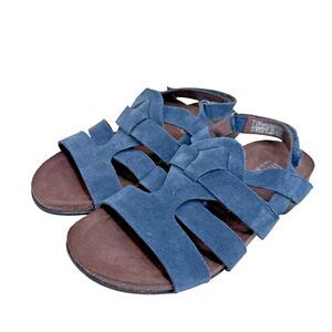 Munro Blue Suede Strappy Sandals Womens 7W Cork Midsole Assembled USA EUC